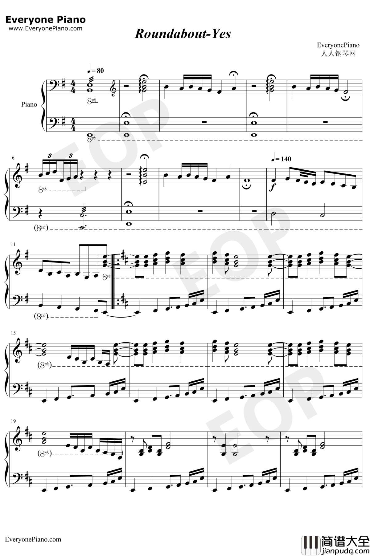 Roundabout钢琴谱_Yes