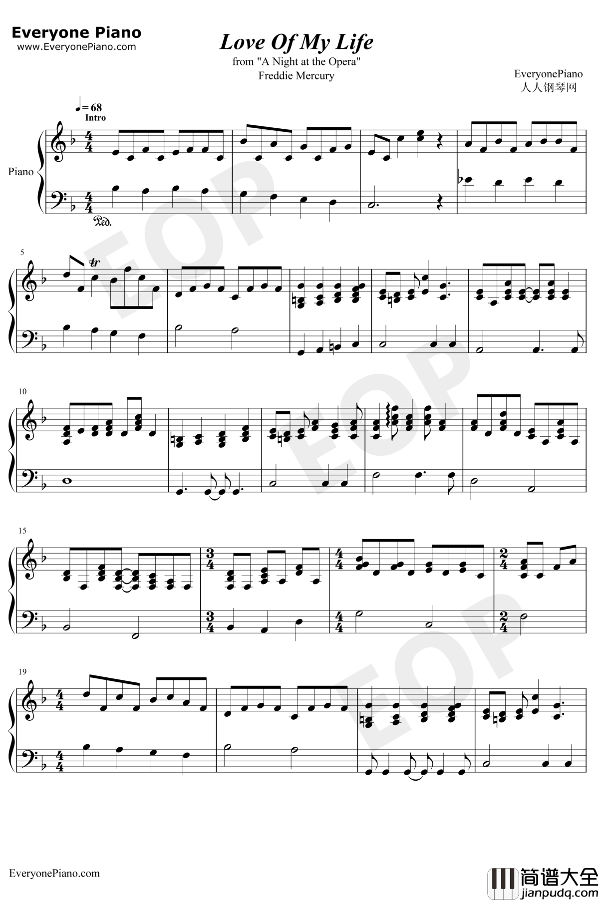 Love_of_My_Life钢琴谱_Queen