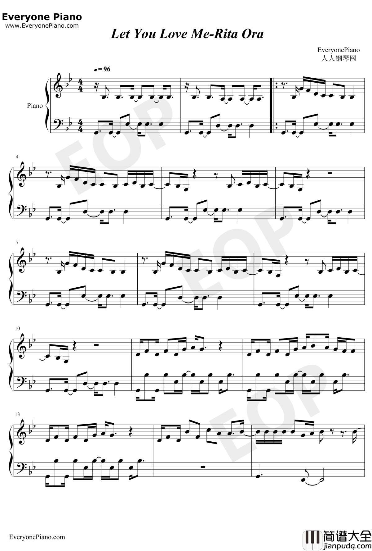 Let_You_Love_Me钢琴谱_RitaOra