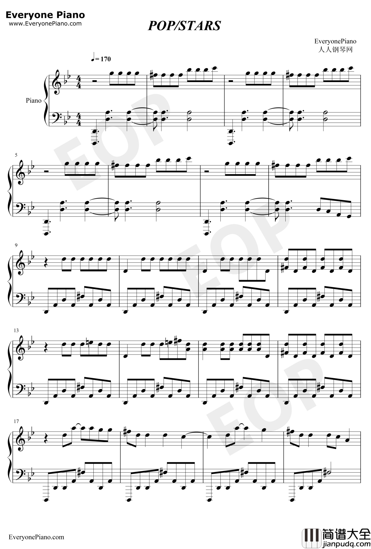 POP_STARS钢琴谱_KDA_英雄联盟KDA全新单曲