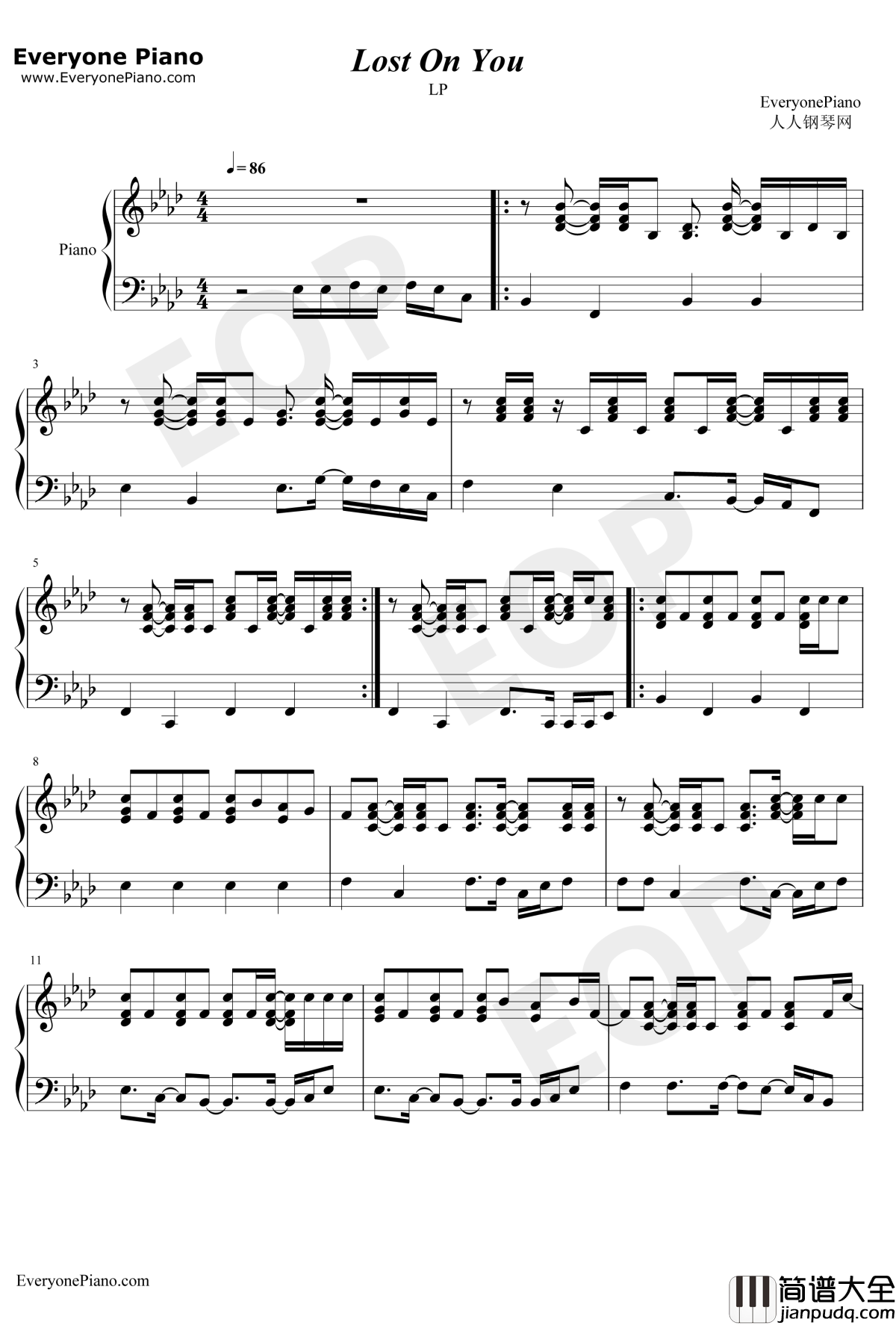 LostonYou钢琴谱_LP_LP