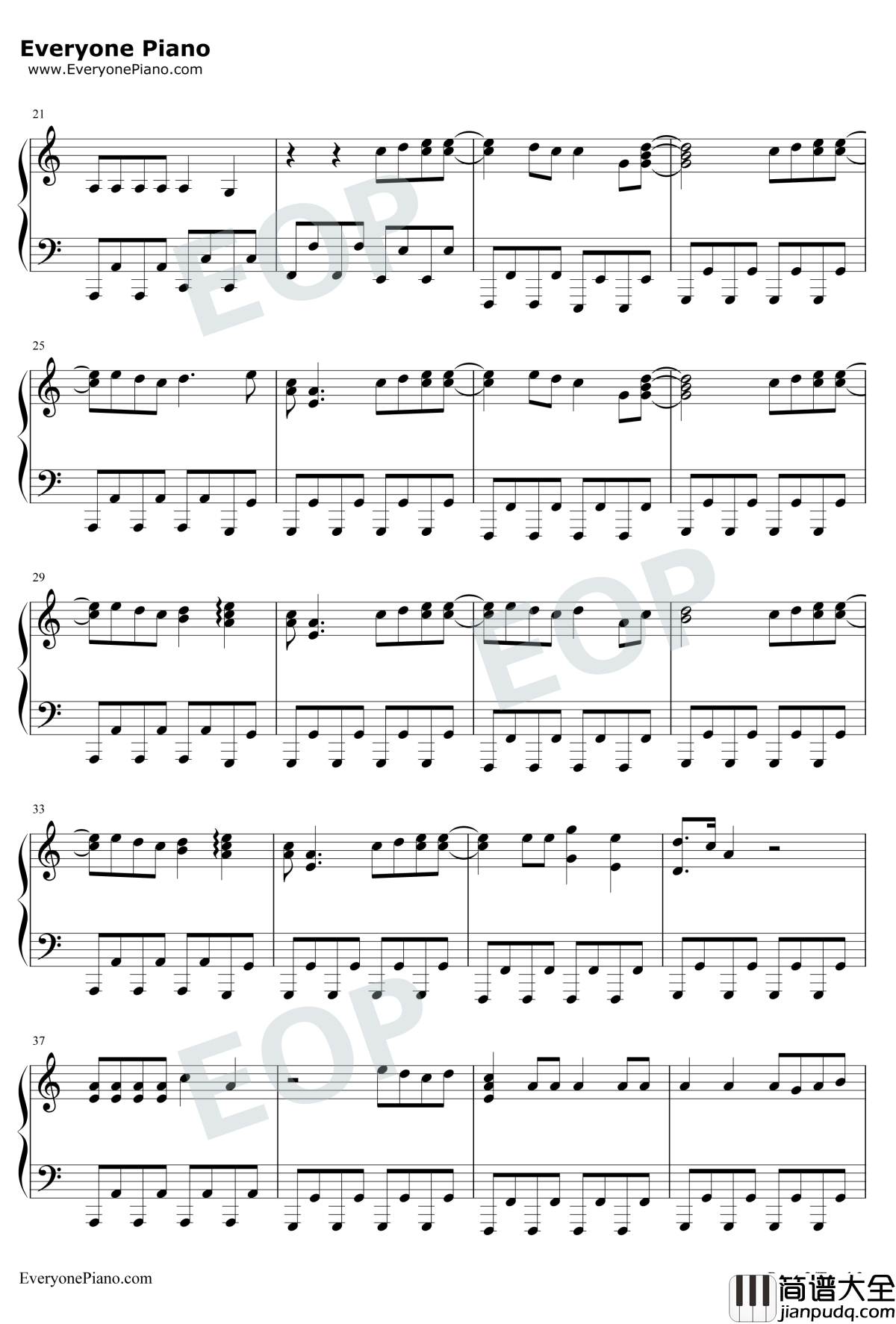 98K之歌钢琴谱_FitzandTheTantrums_HandClap_极简好听_抖音爆火