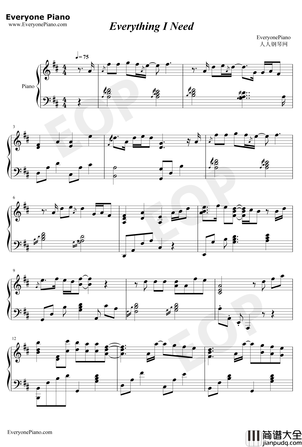 Everything_I_Need钢琴谱_SkylarGrey_海王片尾曲