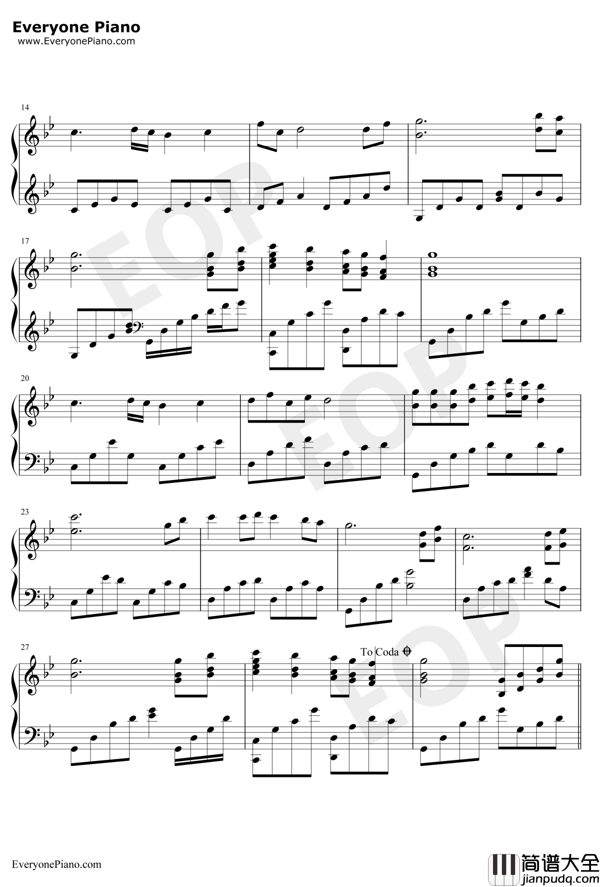 天仙子钢琴谱_谢雨欣_剑侠情缘插曲