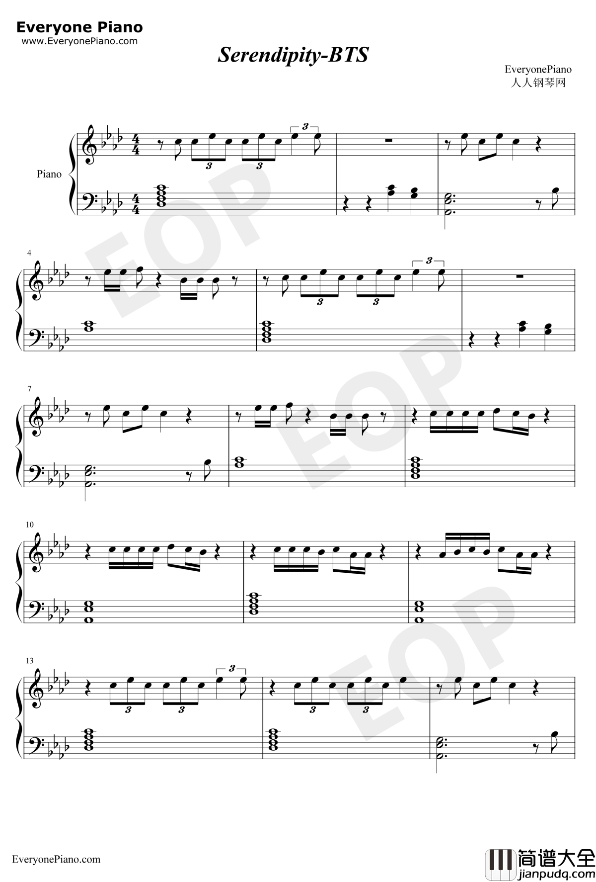 Serendipity钢琴谱_防弹少年团