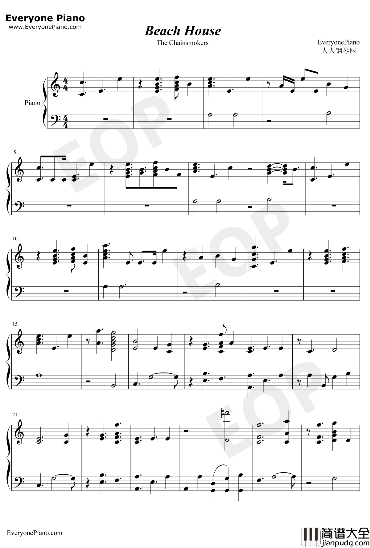 Beach_House钢琴谱_TheChainsmokers