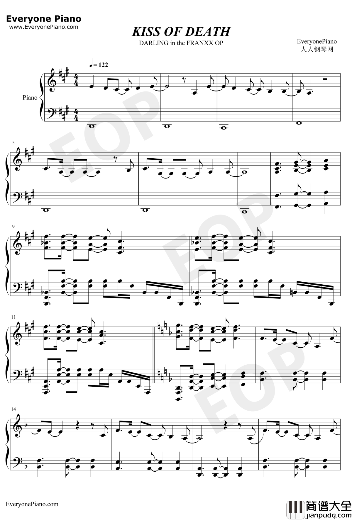 KISS_OF_DEATH钢琴谱_中岛美嘉_DARLINGintheFRANXXOP