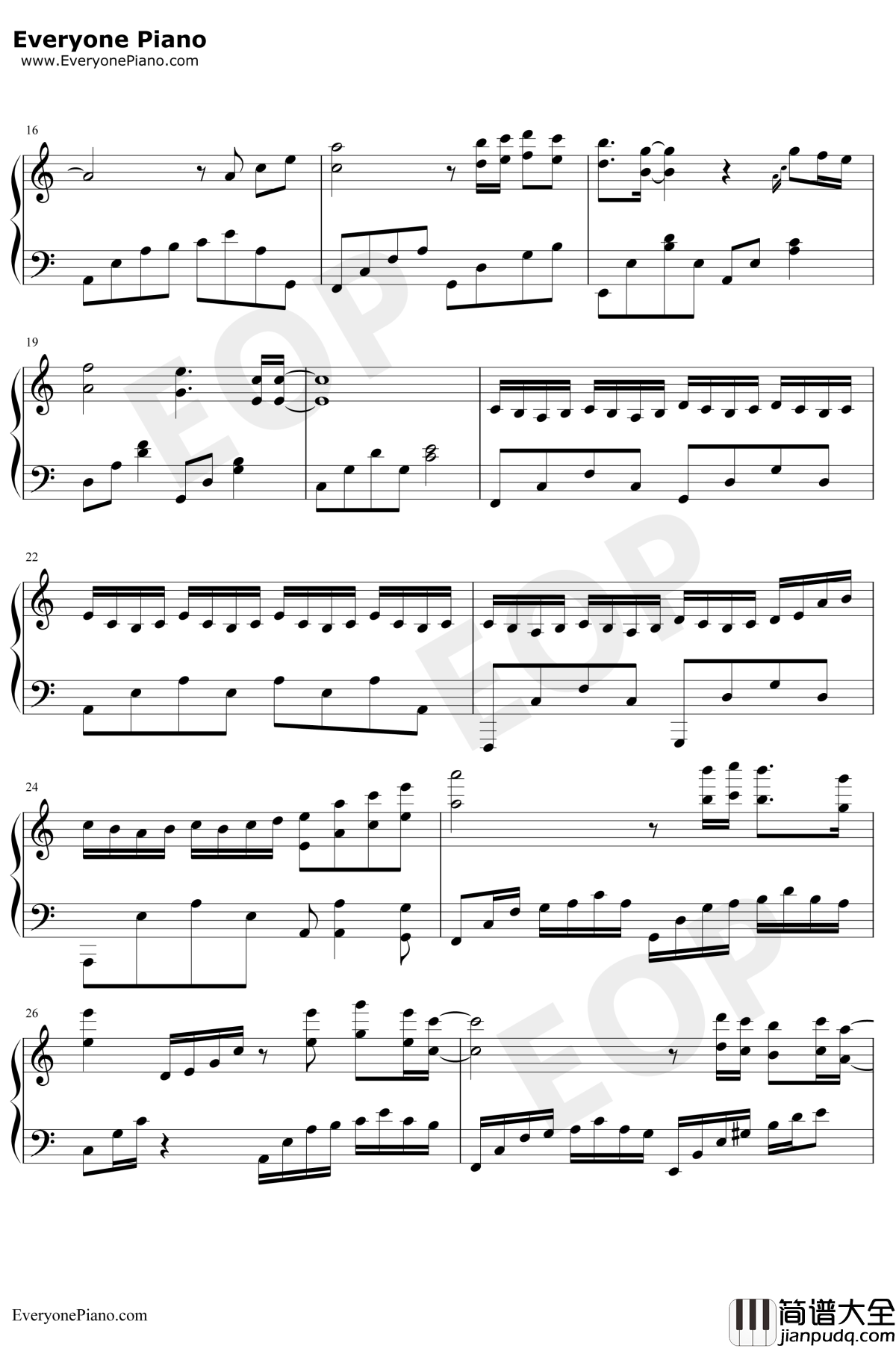 往后余生钢琴谱_马良_C调完美版