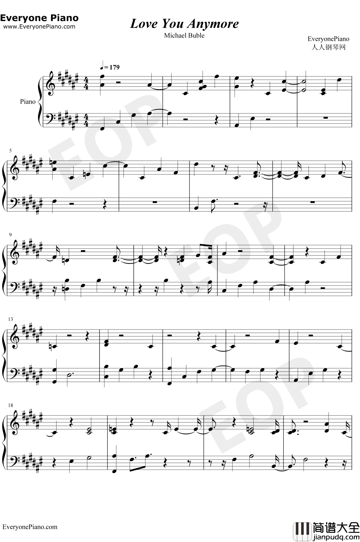 Love_You_Anymore钢琴谱_MichaelBuble_MichaelBuble