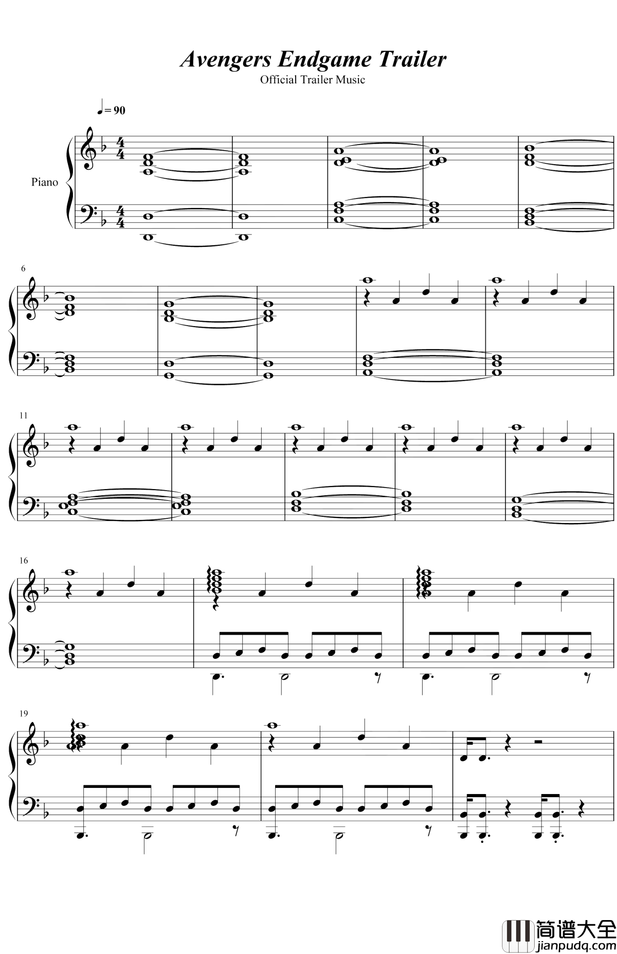 复仇者联盟4终局之战钢琴谱_Alan_Silvestri_复仇者之歌，歌颂勇士