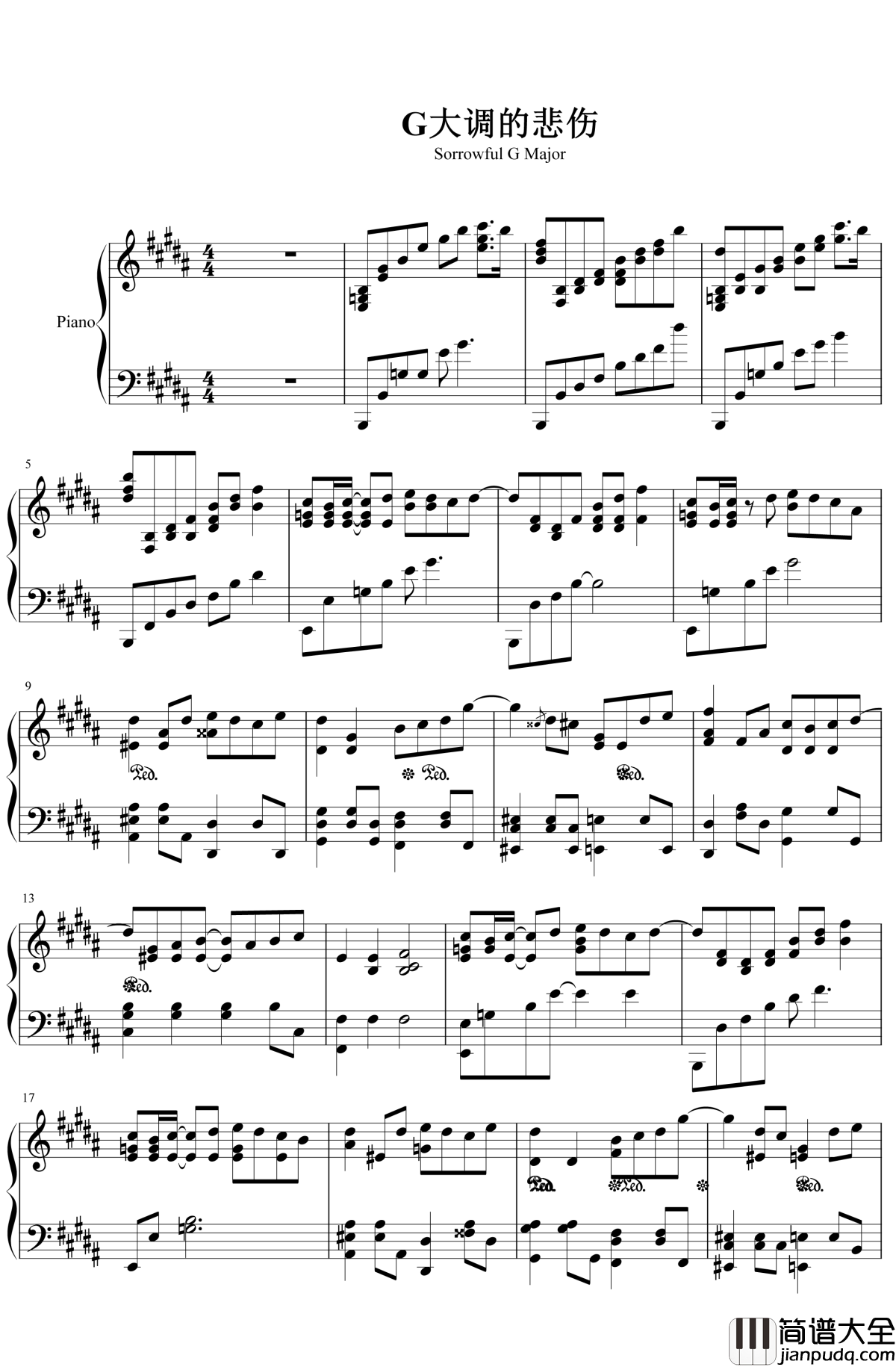 G大调的悲伤钢琴谱_张靓颖_不露声色，是我爱你的模样