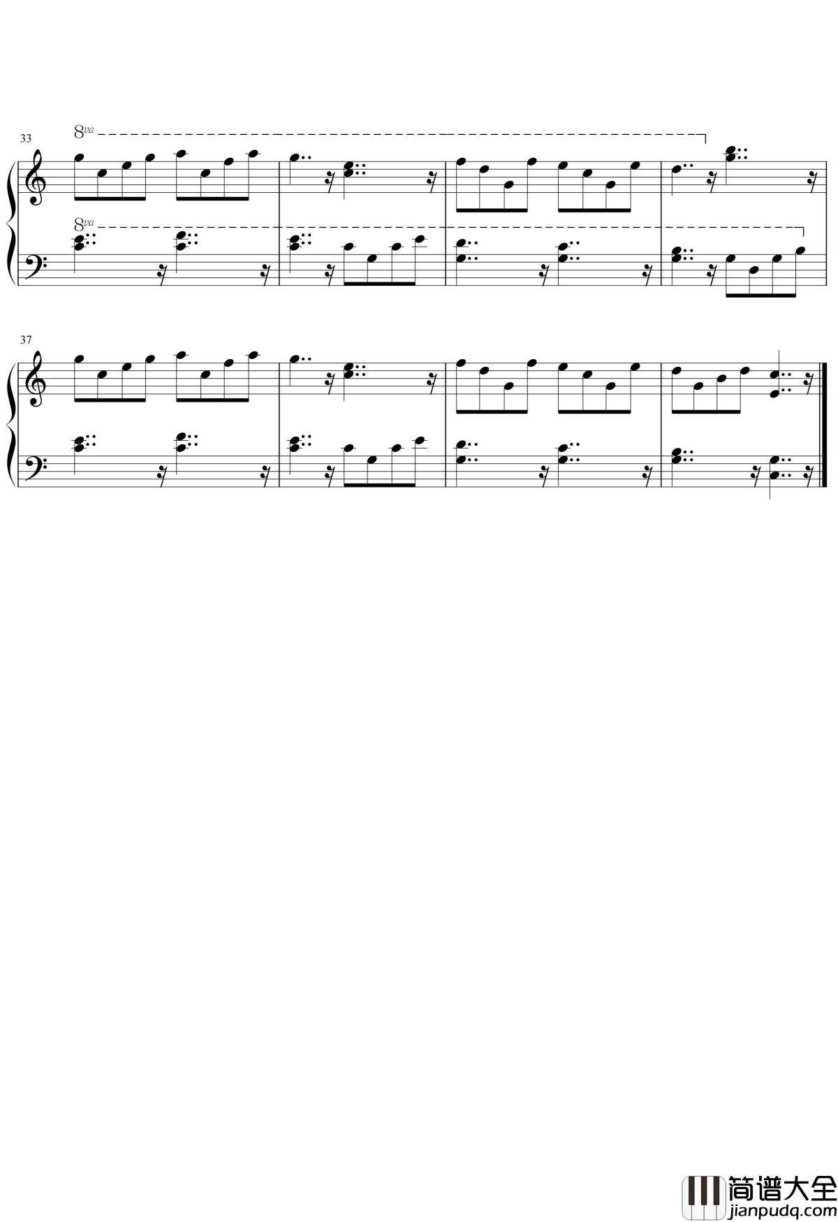 小星星钢琴谱_儿歌_你就是我的小星星