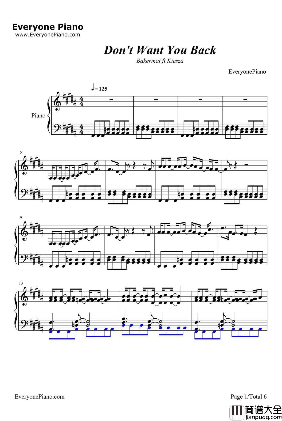 Don't_Want_You_Back钢琴谱_Bakermat