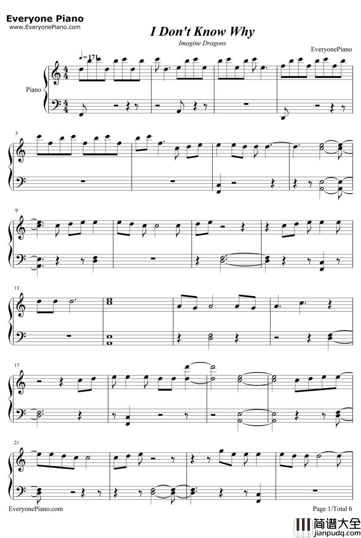 I_Don't_Know_Why钢琴谱_ImagineDragons