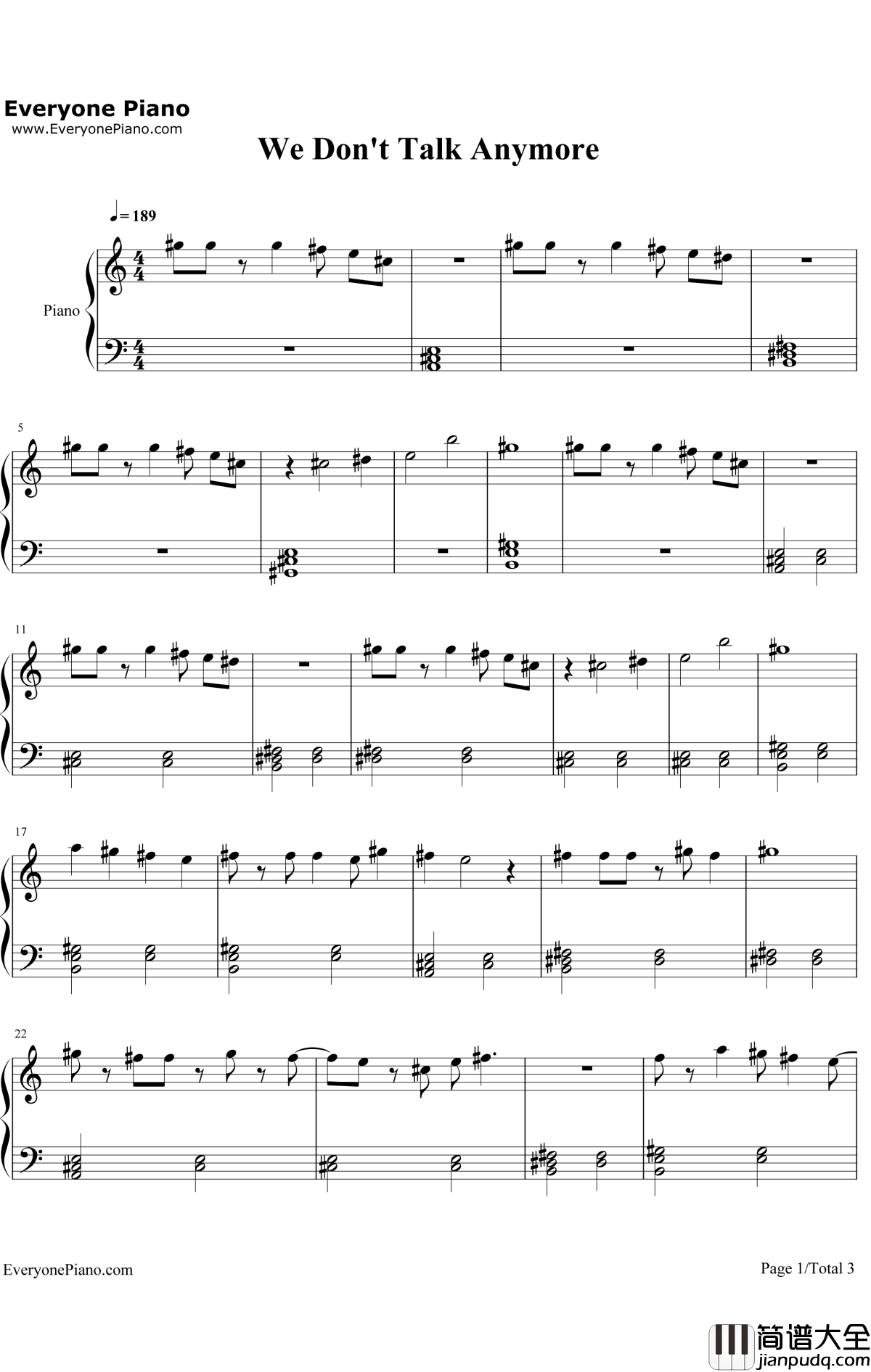 We_Don't_Talk_Anymore钢琴谱_CharliePuth