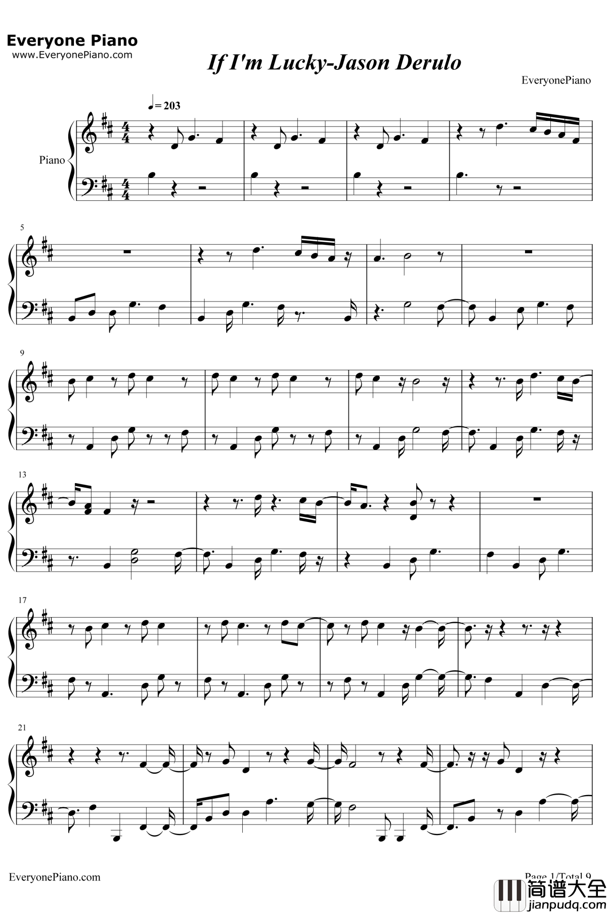 If_I'm_Lucky钢琴谱_JasonDerulo