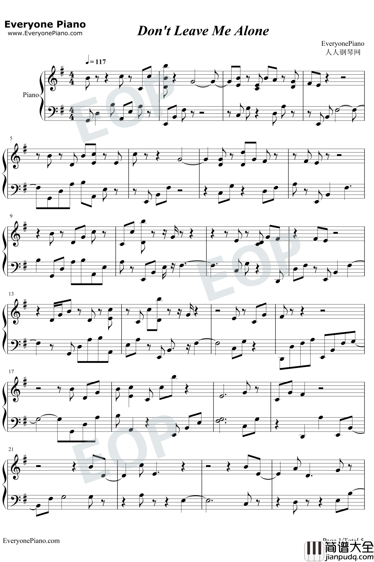 Don'tLeaveMeAlone钢琴谱_DavidGuettaAnne_Marie_DavidGuettaftAnne_Marie