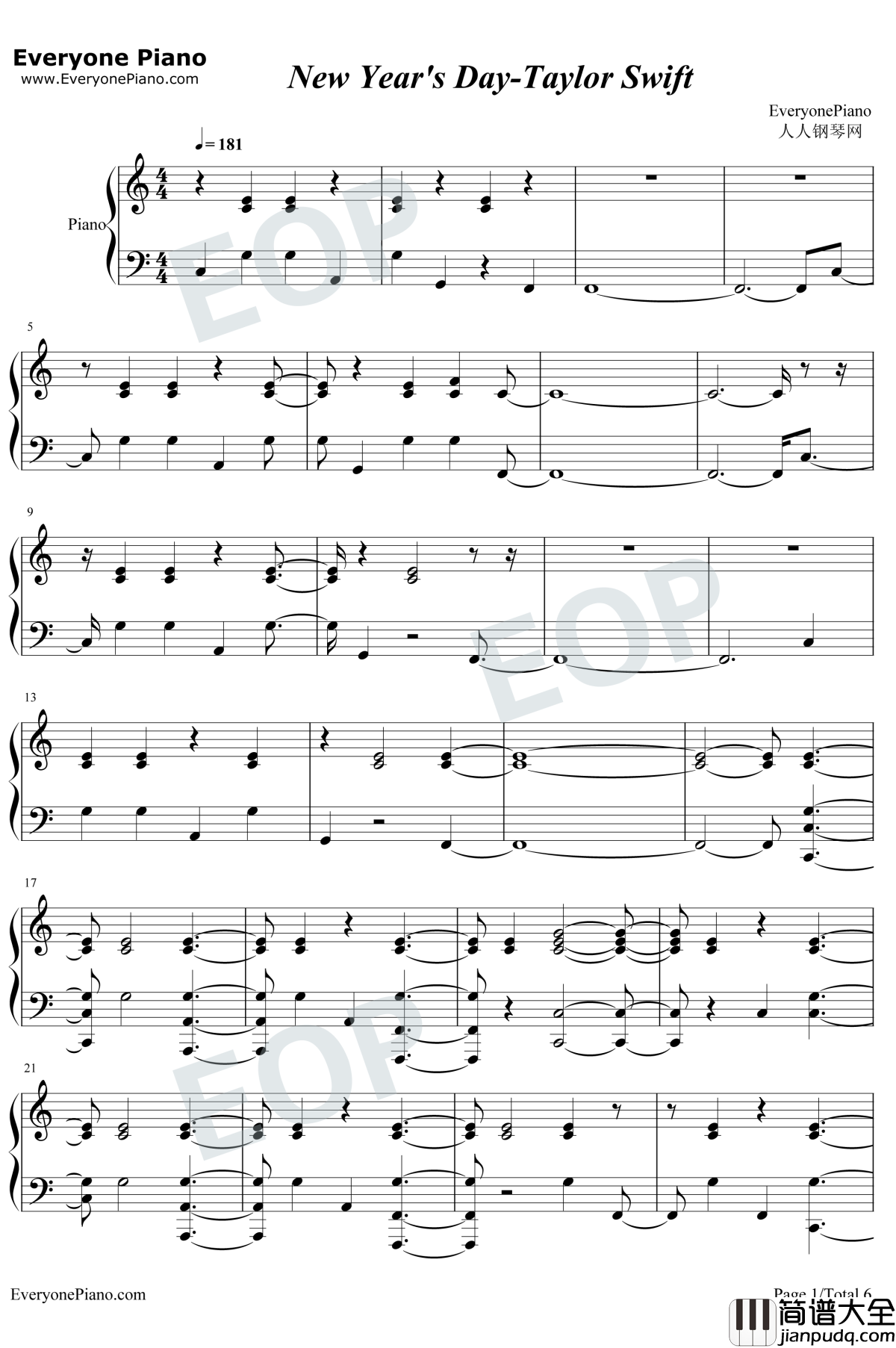 New_Year's_Day钢琴谱_Taylor_Swift
