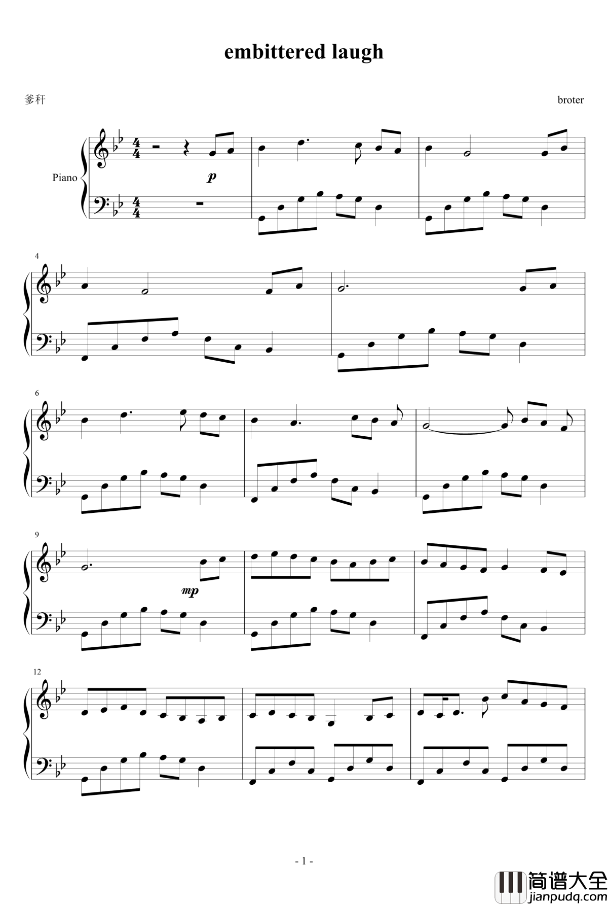 embittered_laugh钢琴谱_苦笑_狂音