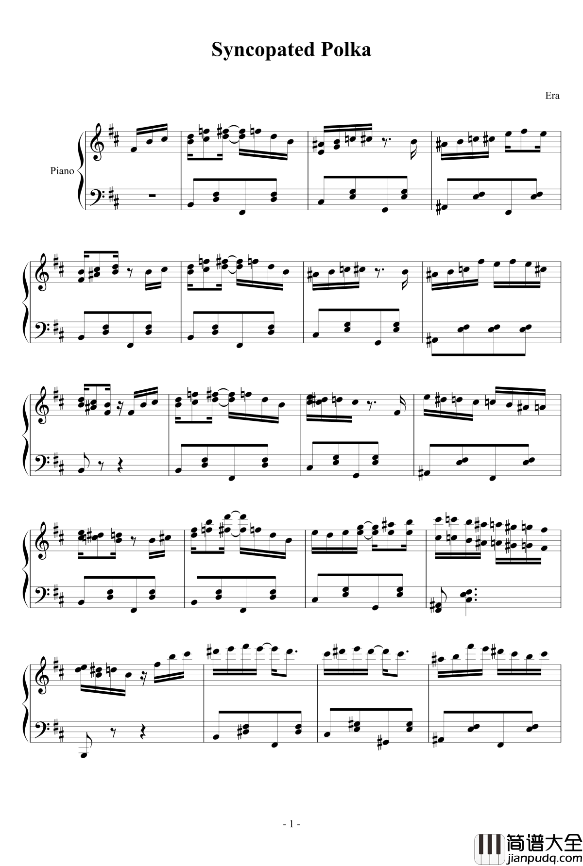 切分音波爾卡钢琴谱_erachang