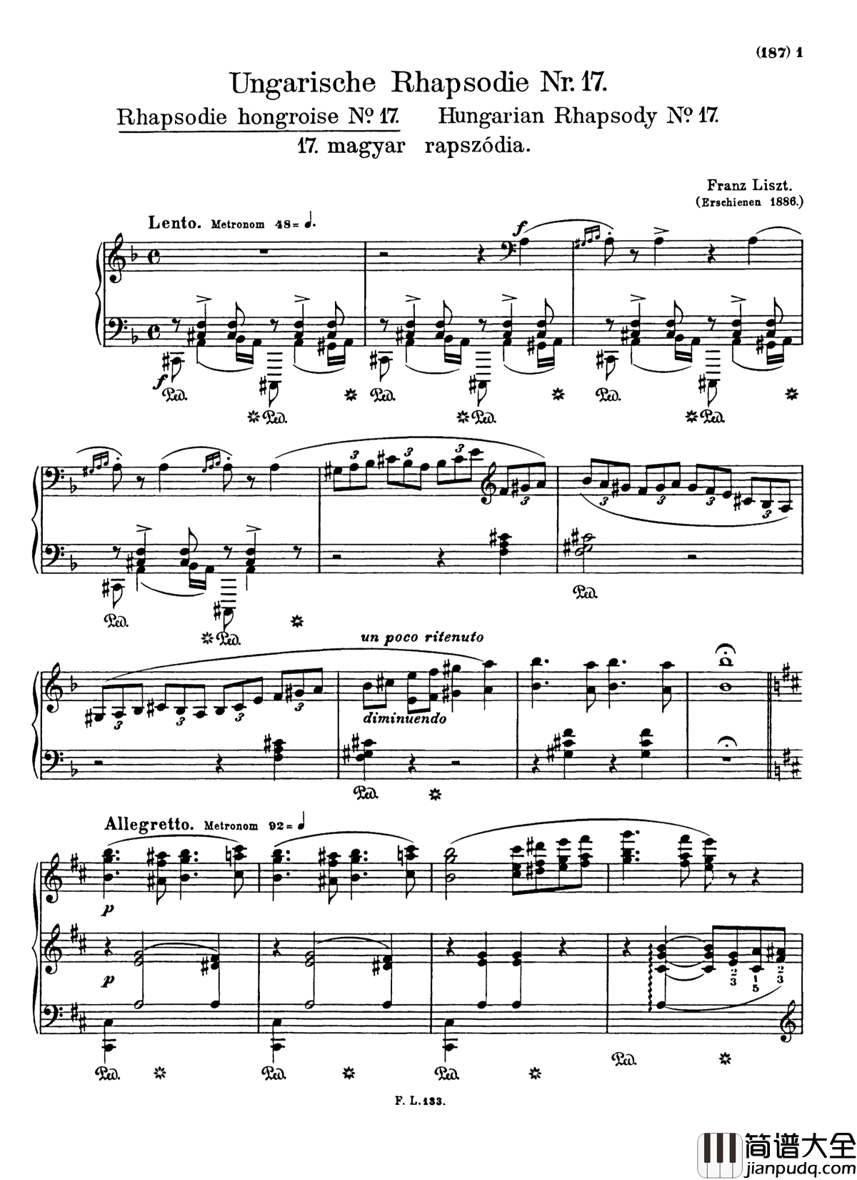 匈牙利狂想曲17钢琴谱_李斯特
