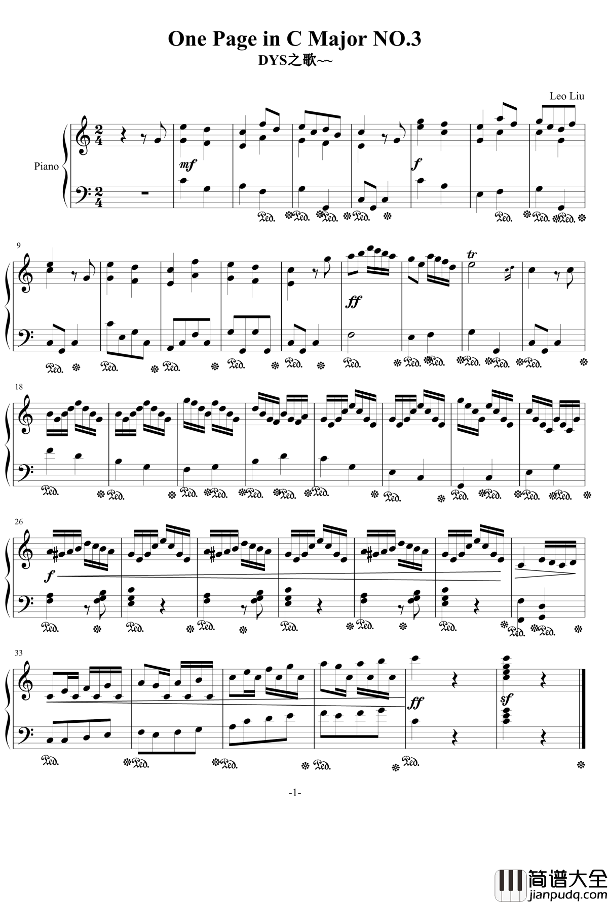 一页曲3钢琴谱_DYS之歌_灵动无痕