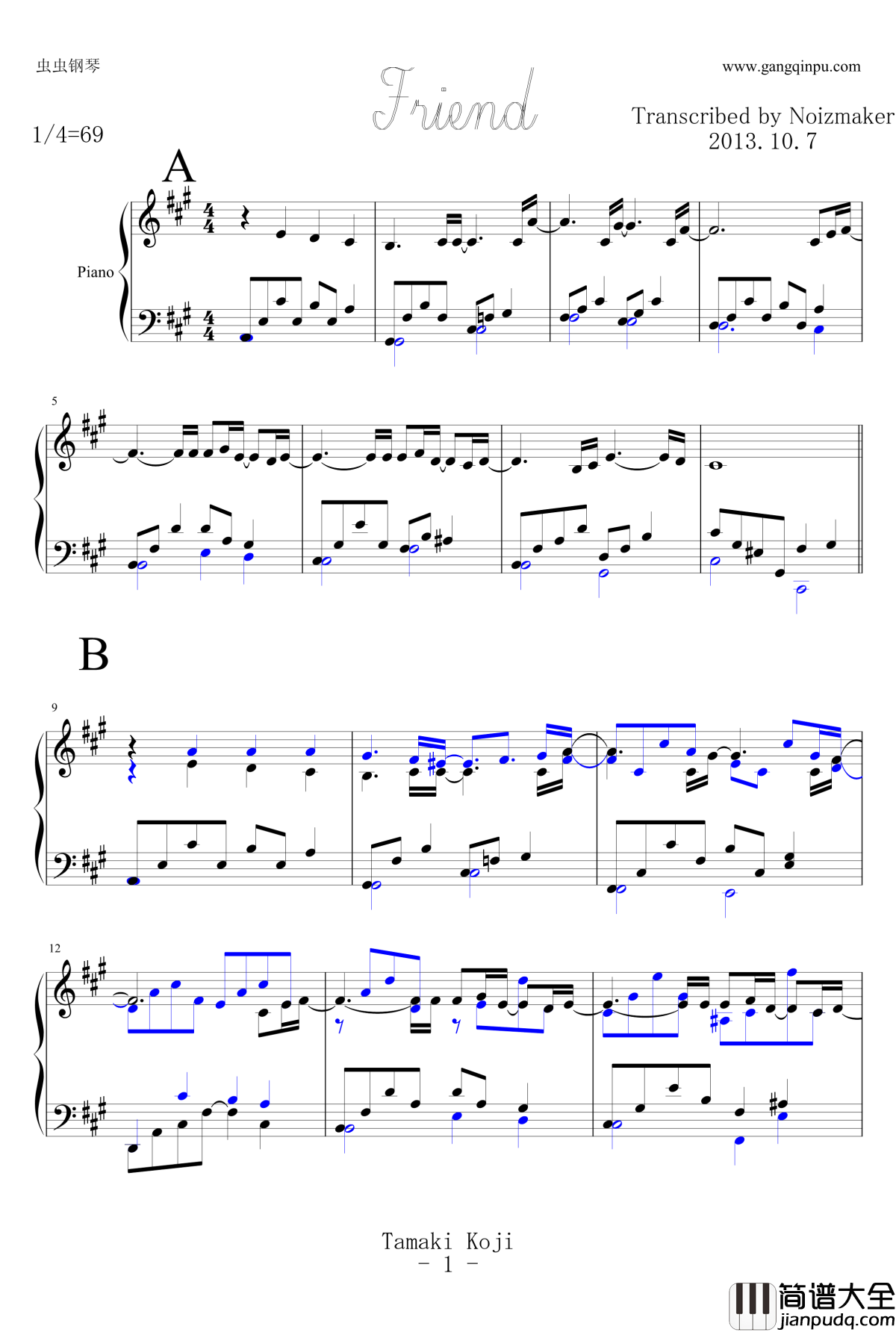 Friend钢琴谱_钢琴独奏版_玉置浩二