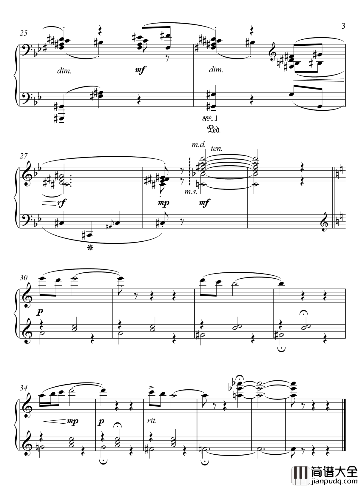 雪之叹息钢琴谱_流行追梦人