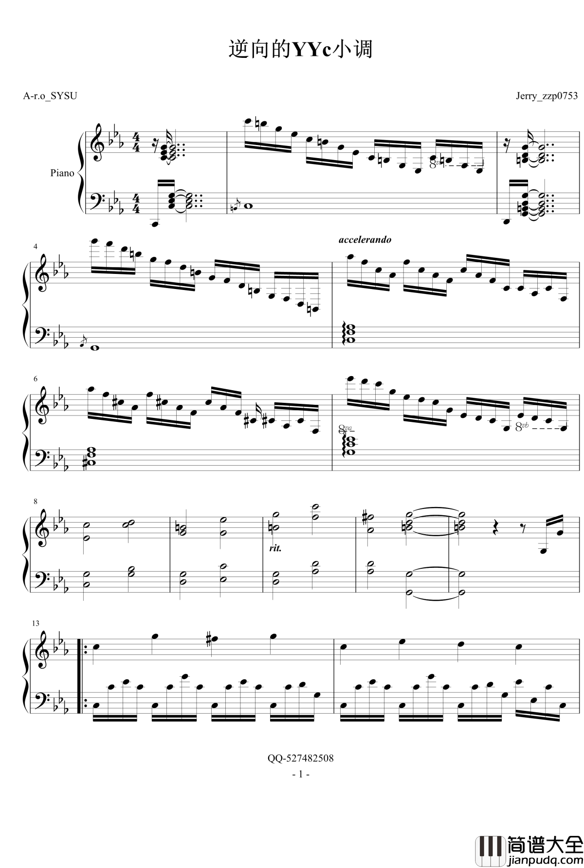 逆向的C小调钢琴谱_忧郁呵呵_zzp0753
