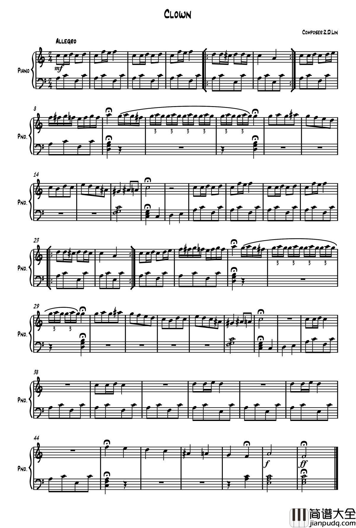 小丑钢琴谱_zd20