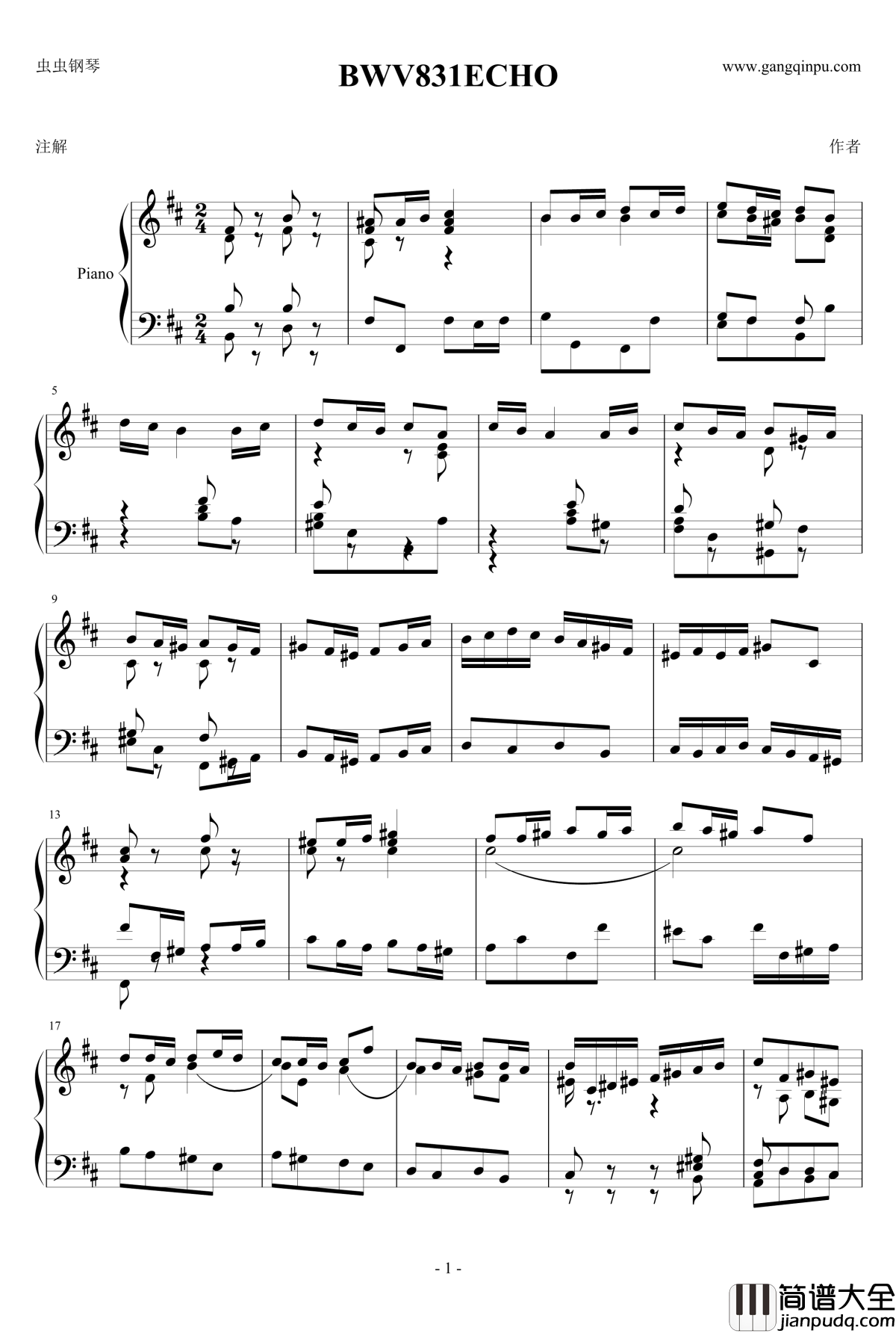BWV831ECHO钢琴谱_雅克·奥芬巴赫
