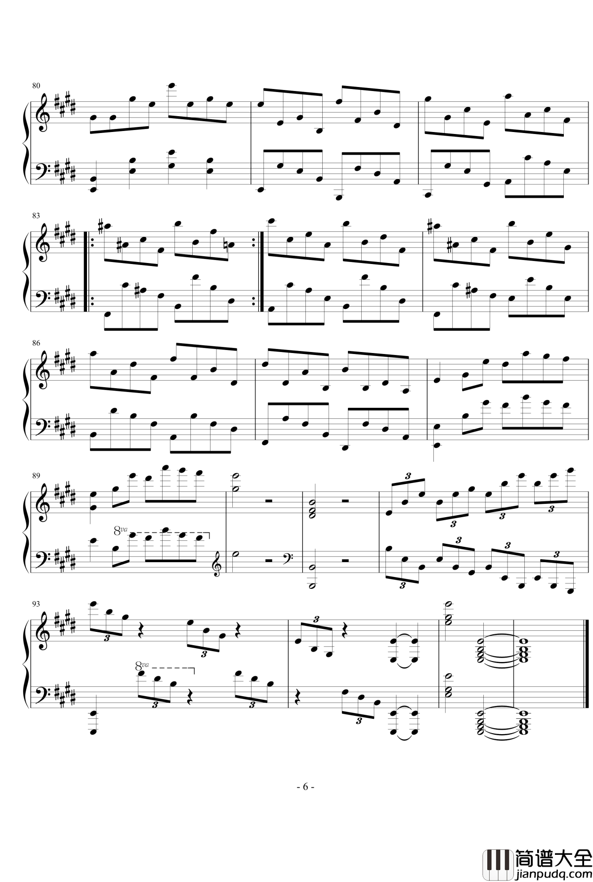 E大调第八练习曲钢琴谱_PARROT186