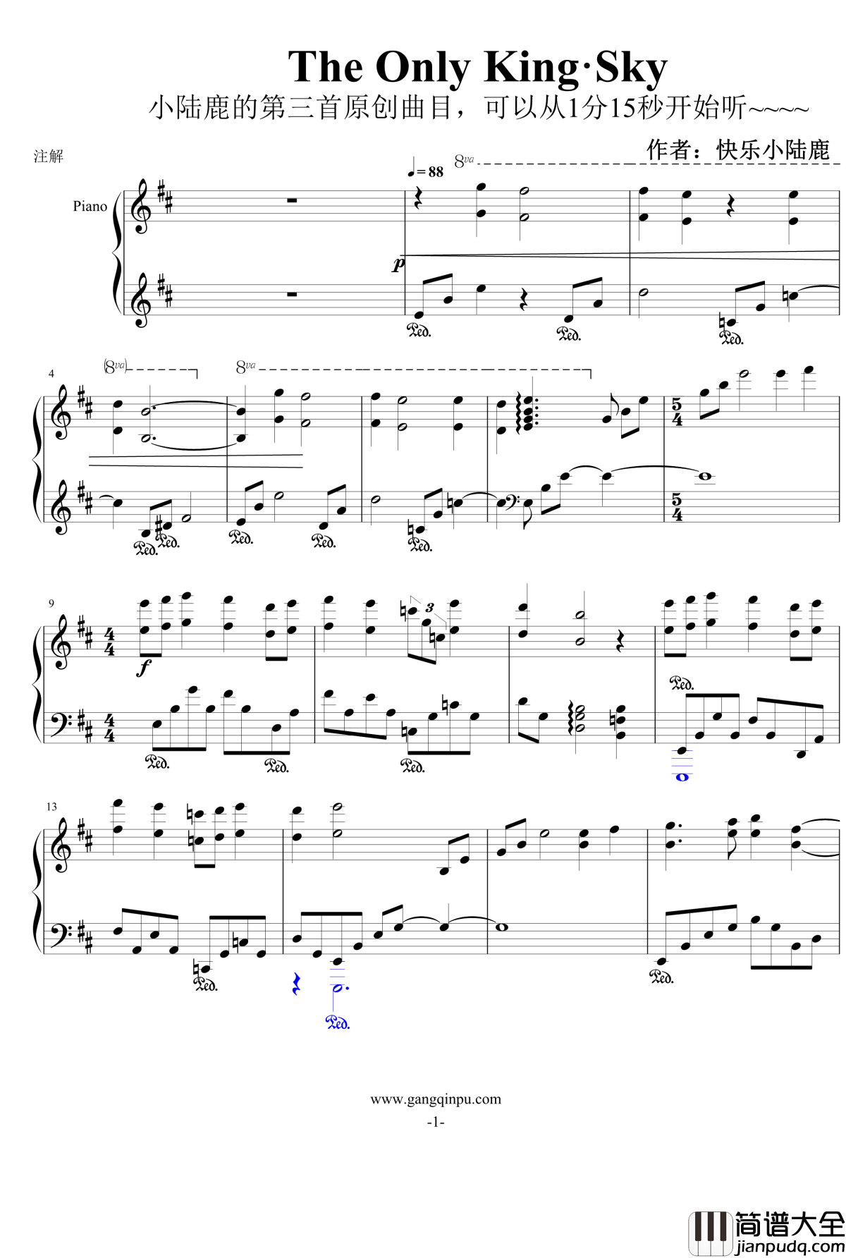 The_Only_Kin_Sky钢琴谱_快乐小陆鹿