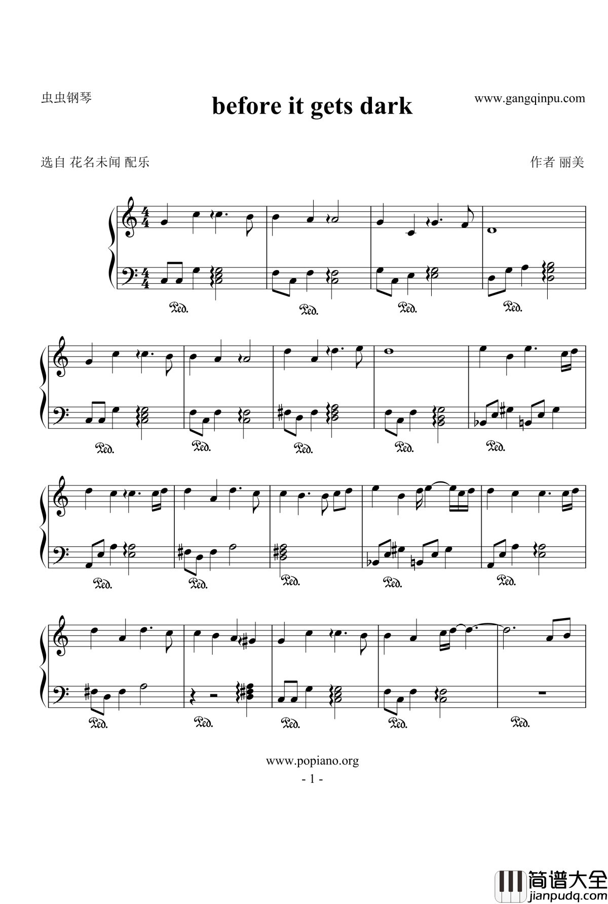 before_it_gets_dark钢琴谱_花名未闻