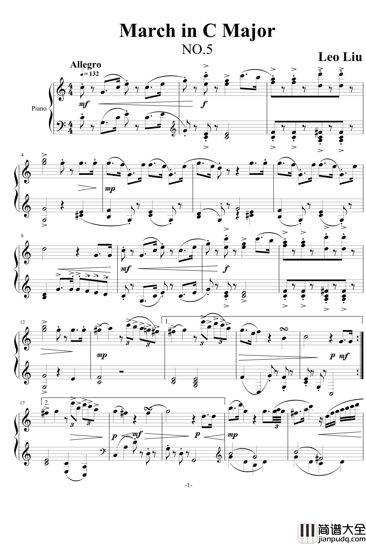 C大调进行曲钢琴谱_NO.5_灵动无痕