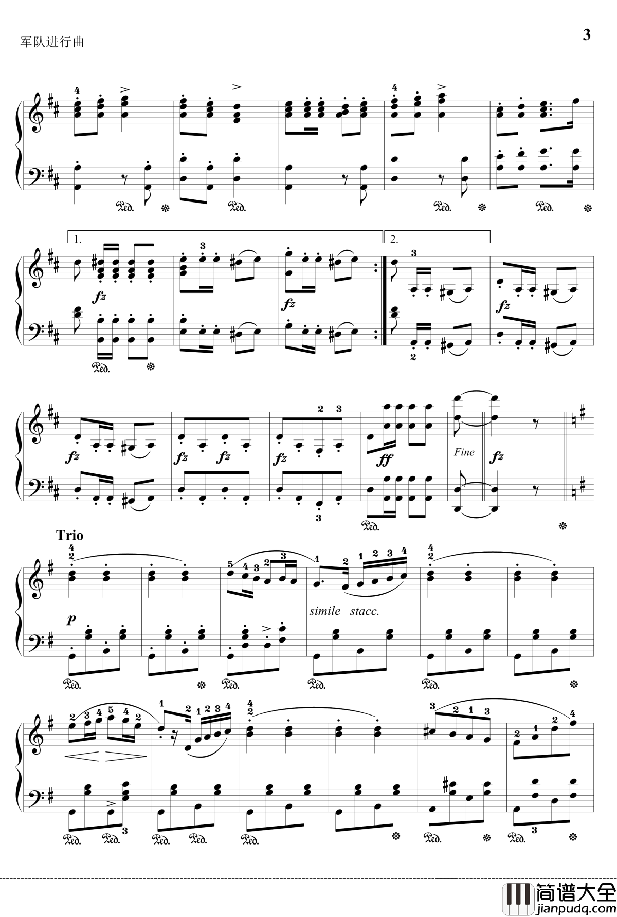军队进行曲钢琴谱_独奏版_舒伯特