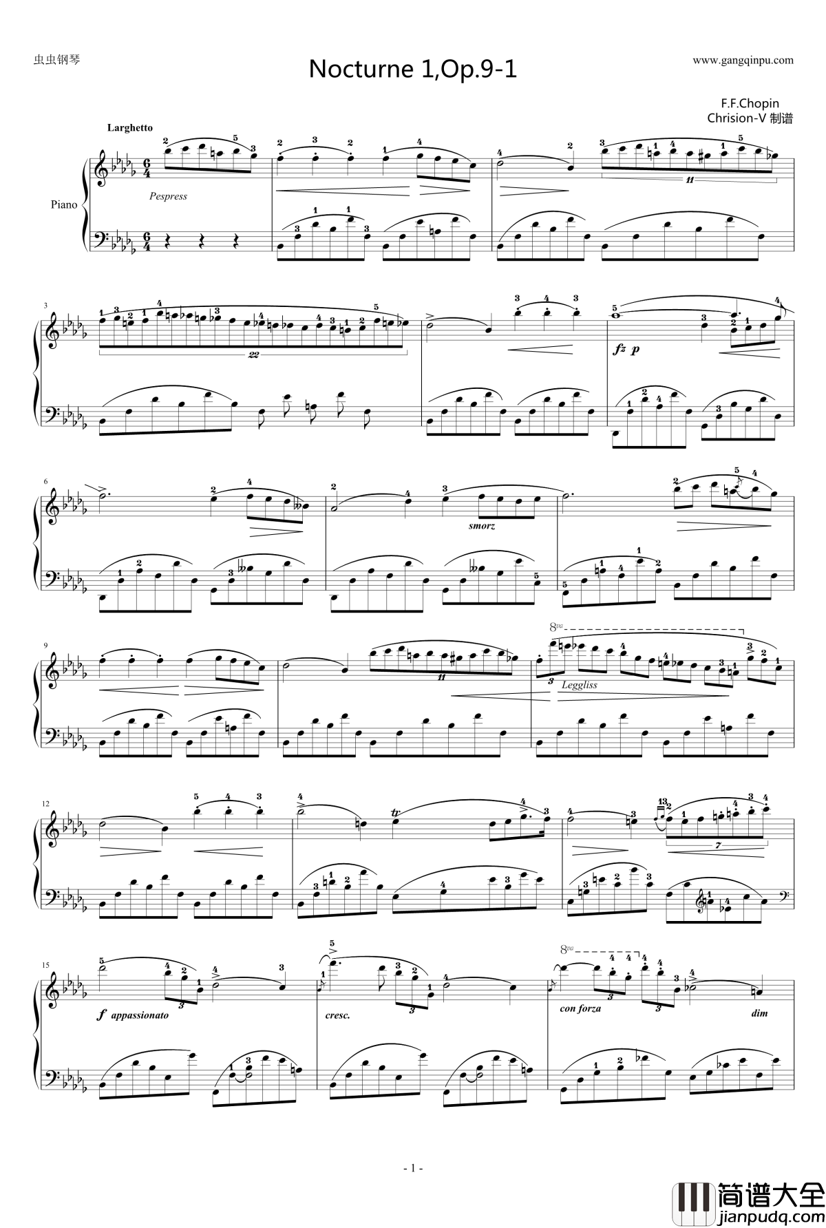 降b小调夜曲,Op.9_1钢琴谱_肖邦_chopin