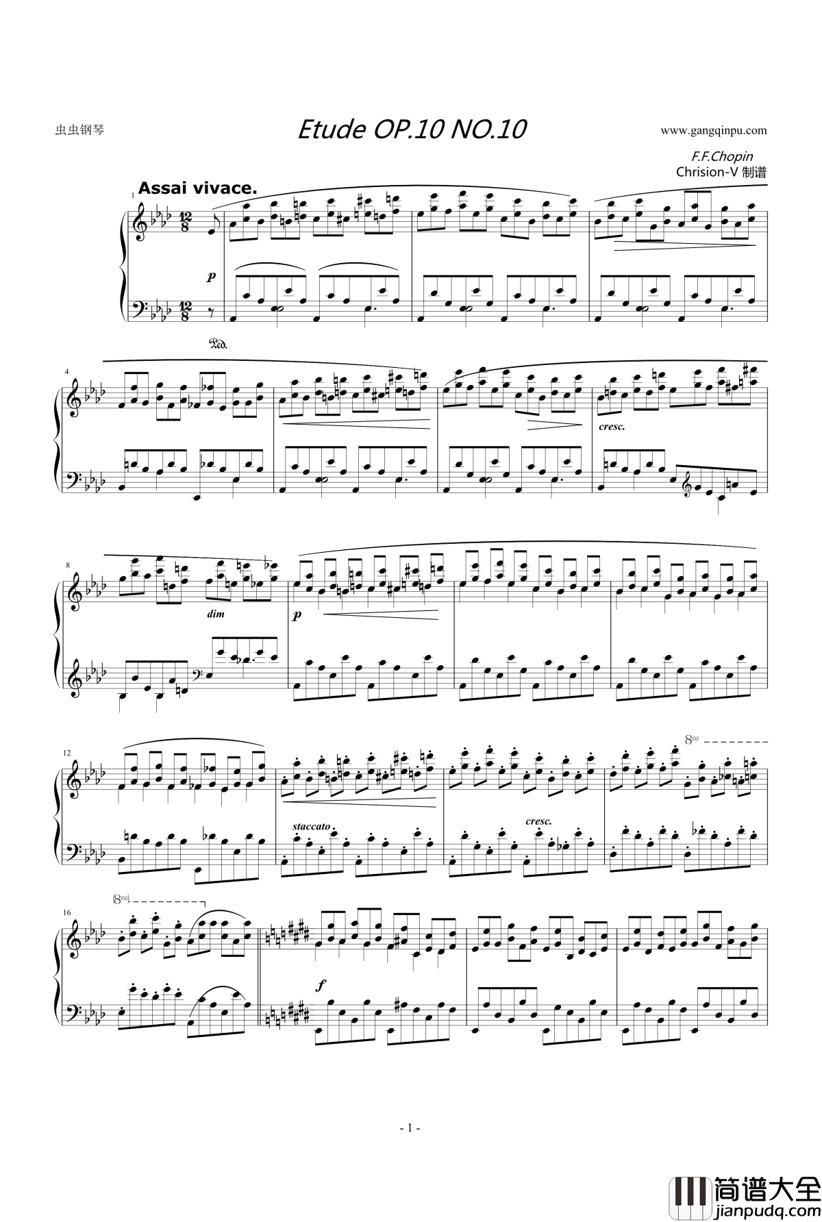 肖邦练习曲Etude_OP.10_No.10钢琴谱_chopin