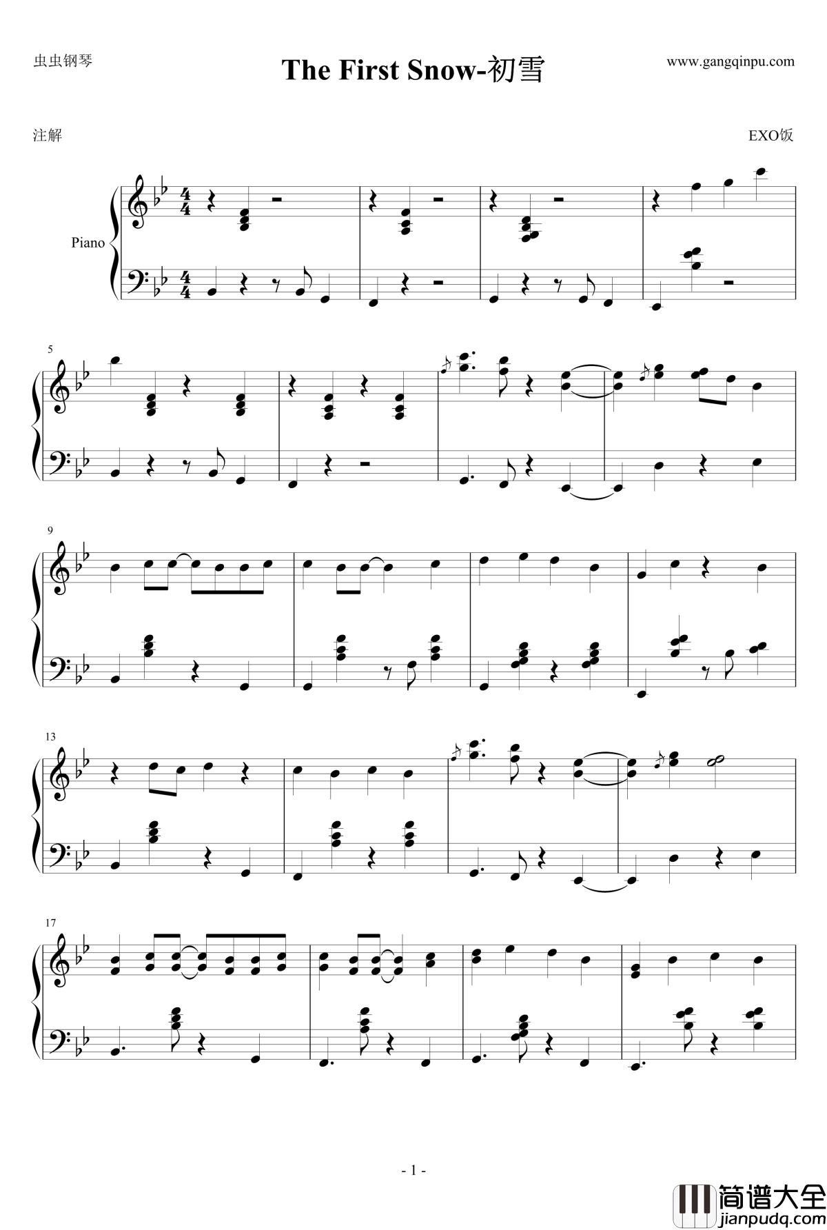 The_First_Snow钢琴谱_初雪_EXO_M