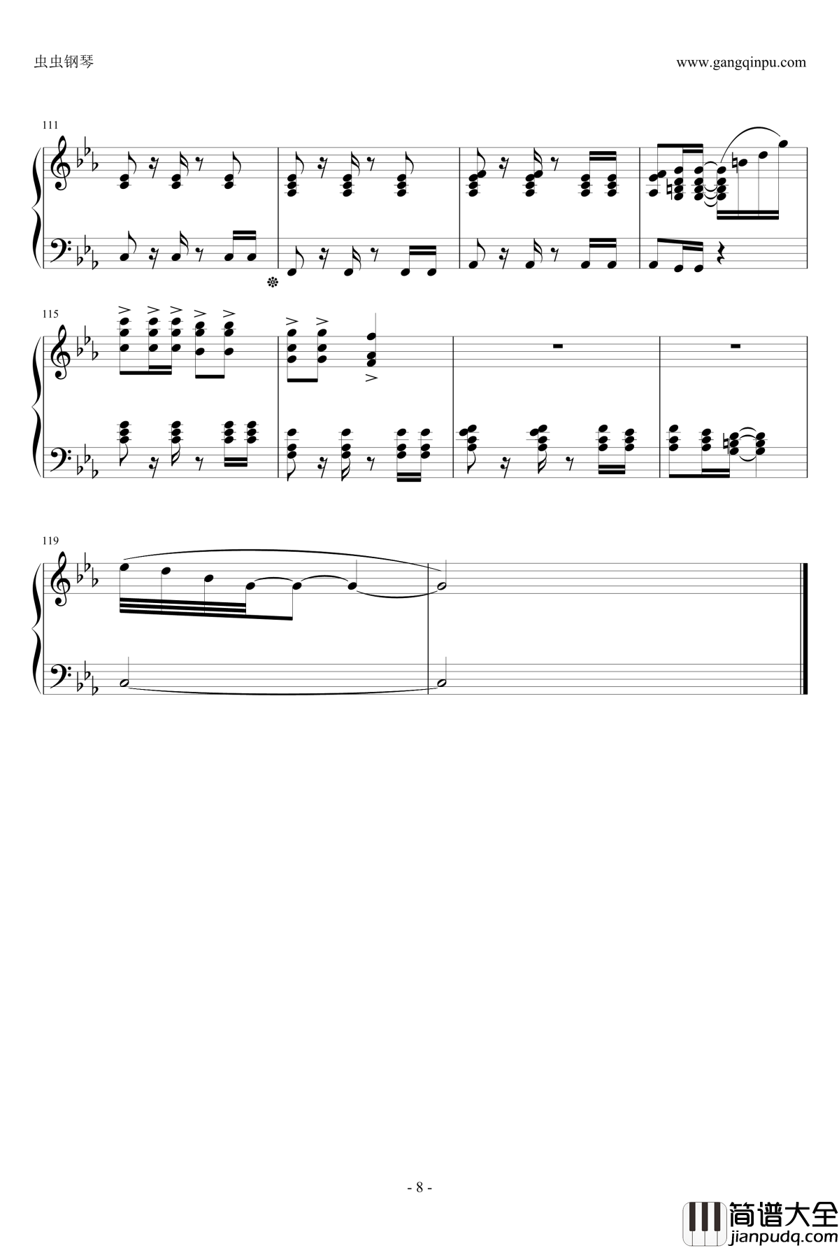 睫毛彎彎钢琴谱_最後的改編_曹格