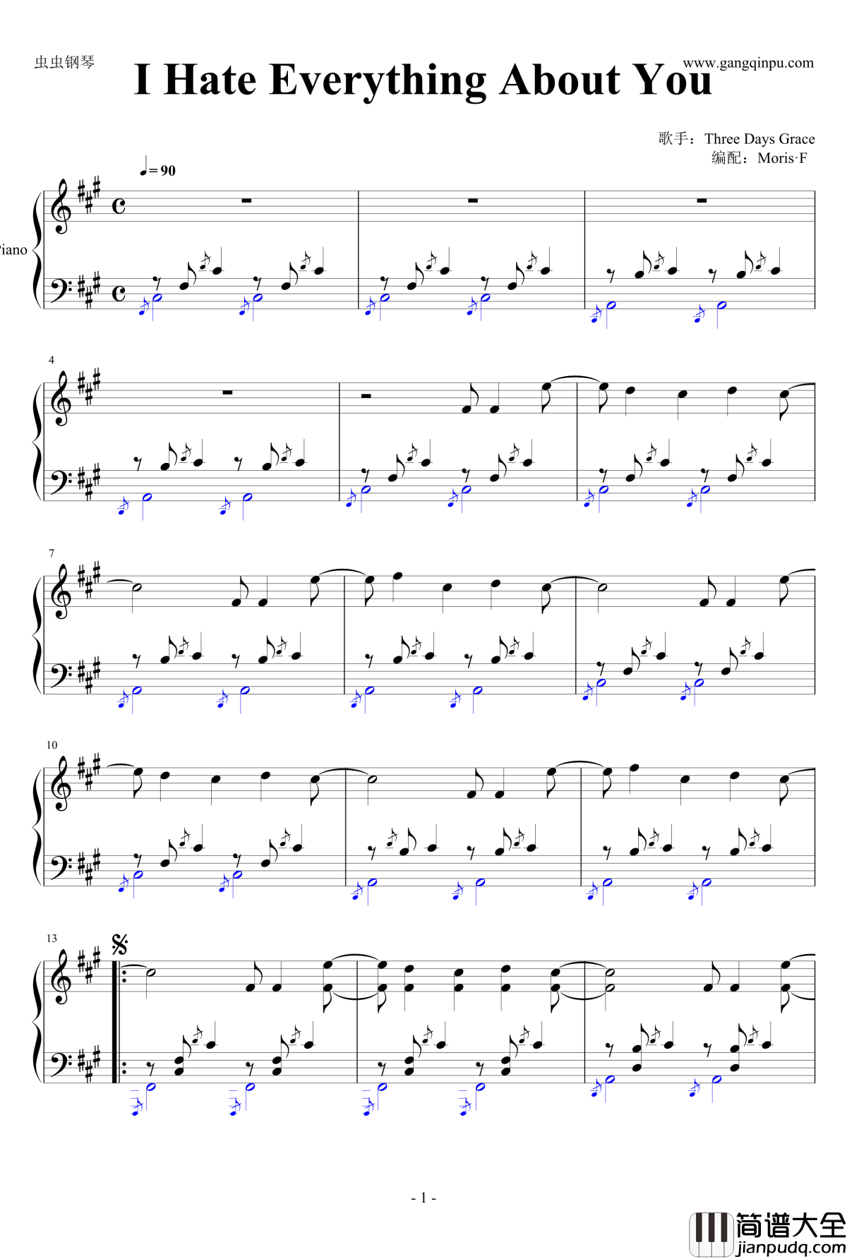 I_Hate_Everything_About_You钢琴谱_Three_Days_Grace
