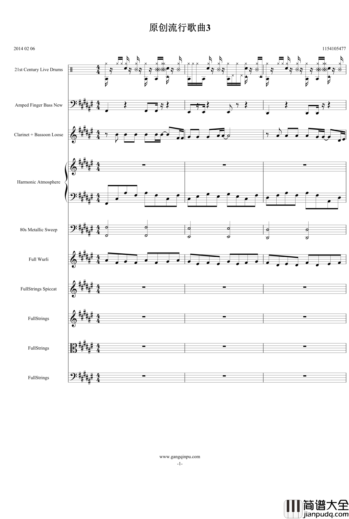原创流行歌曲3钢琴谱_1154105477