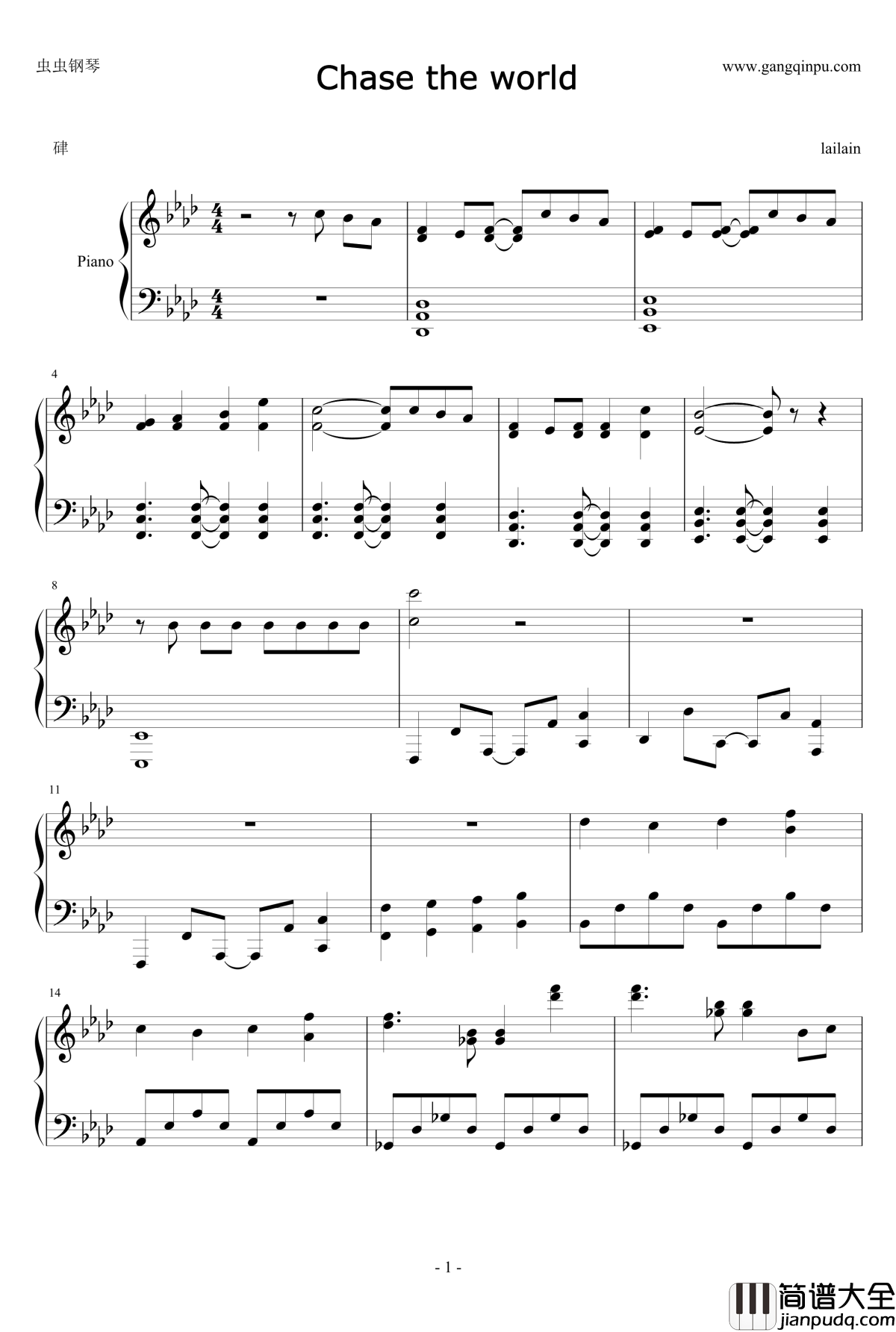 加速世界OP1钢琴谱_Chase_the_world_加速世界