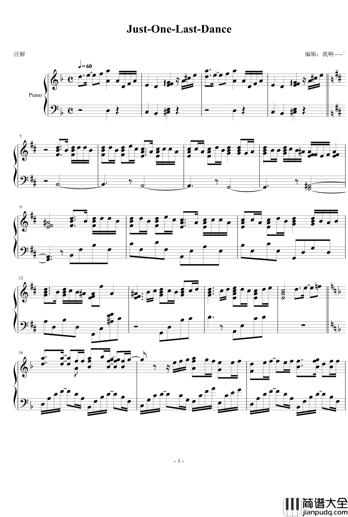 Just_one_last_dance钢琴谱_Sarah_Connor