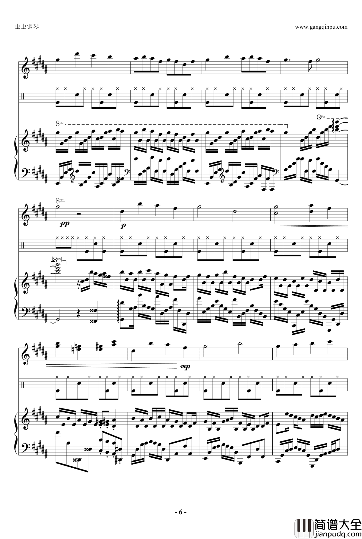 Flower_dance钢琴谱_钢琴小提琴架子鼓合奏谱_原版_DJ_Okawari