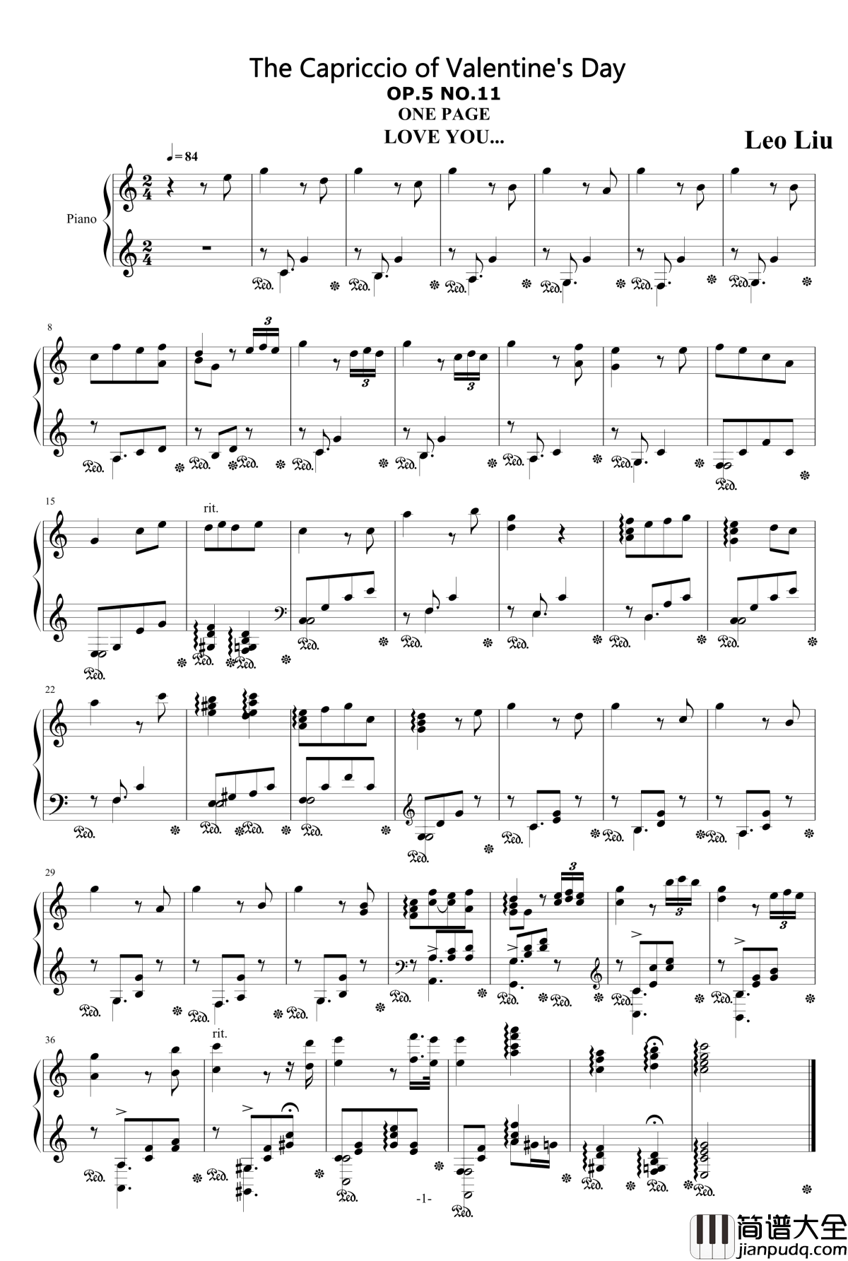 一页曲11钢琴谱_情人节_灵动无痕