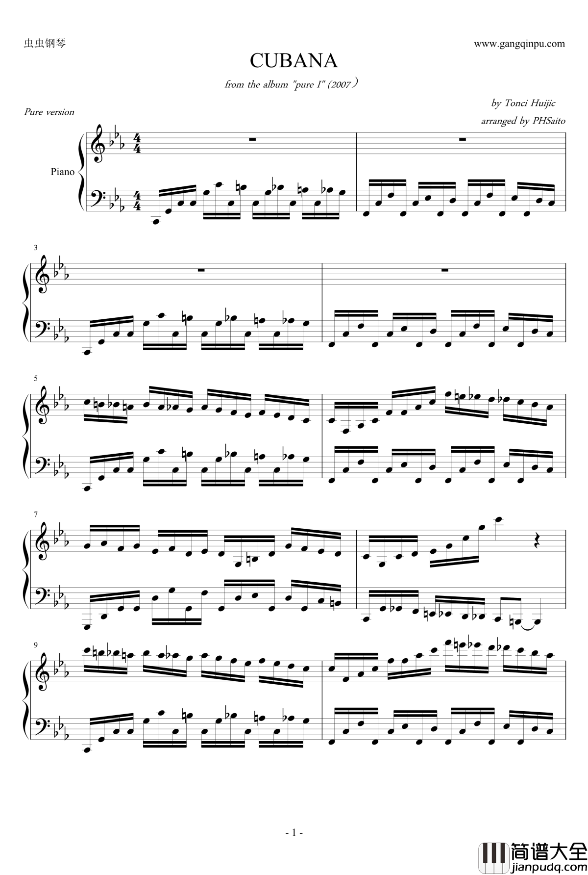 古巴pure版钢琴谱_来自绝版专辑pure_马克西姆_Maksim·Mrvica
