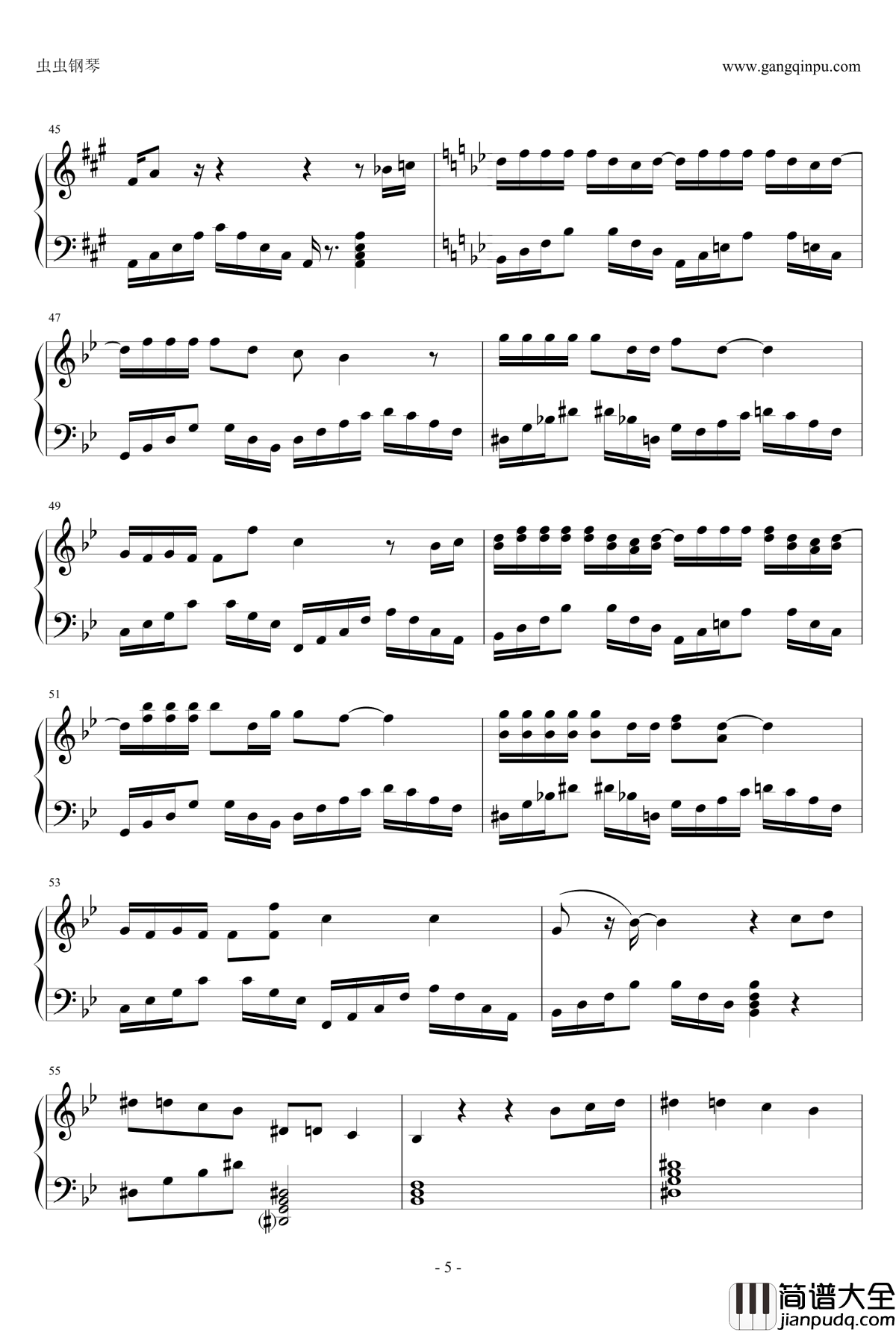 走样钢琴谱_张宇