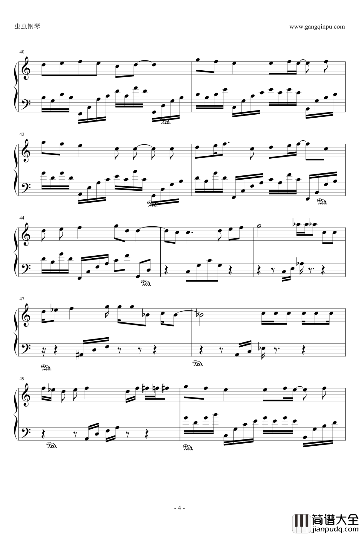 仰望星空钢琴谱_C调_张杰