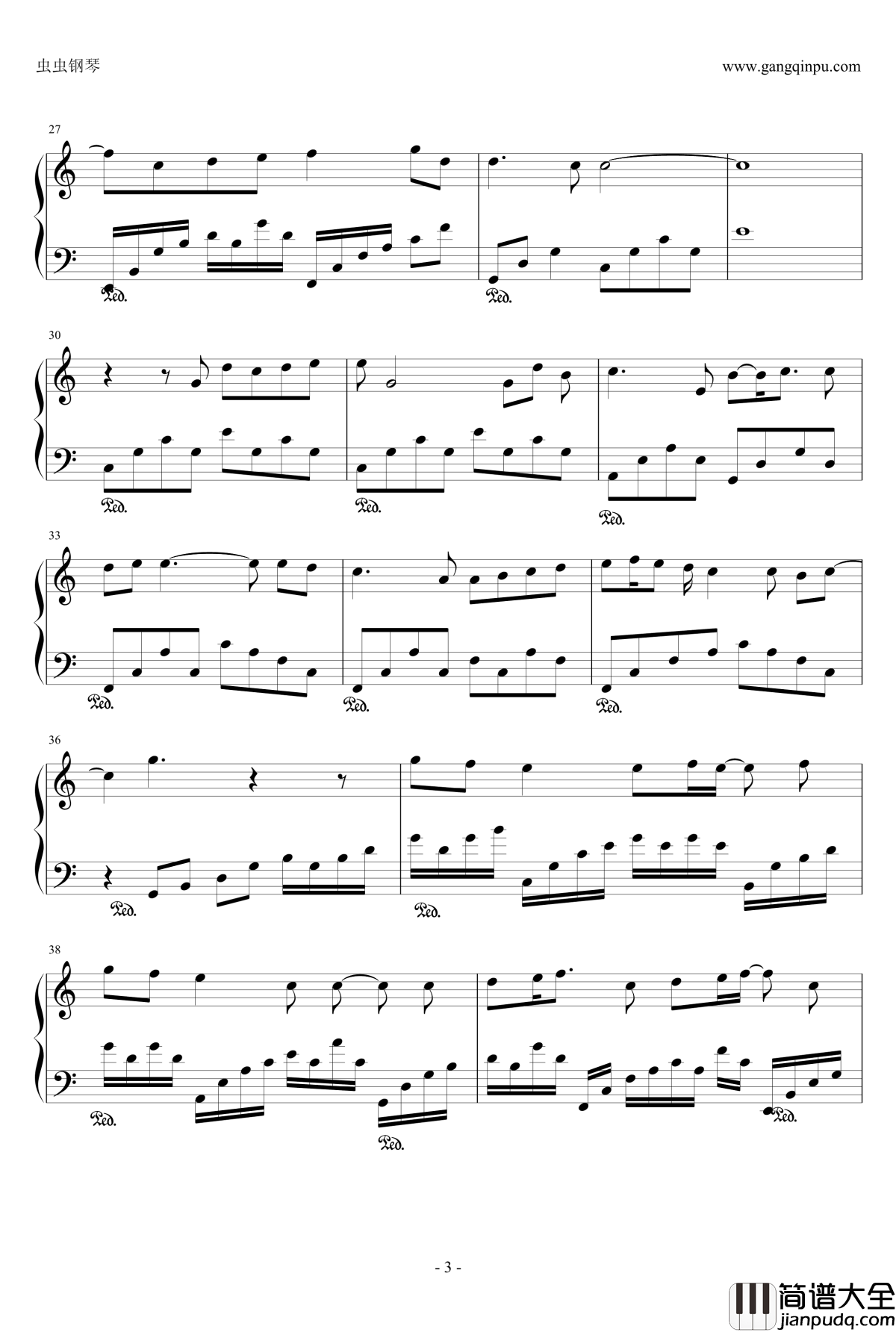 仰望星空钢琴谱_C调_张杰